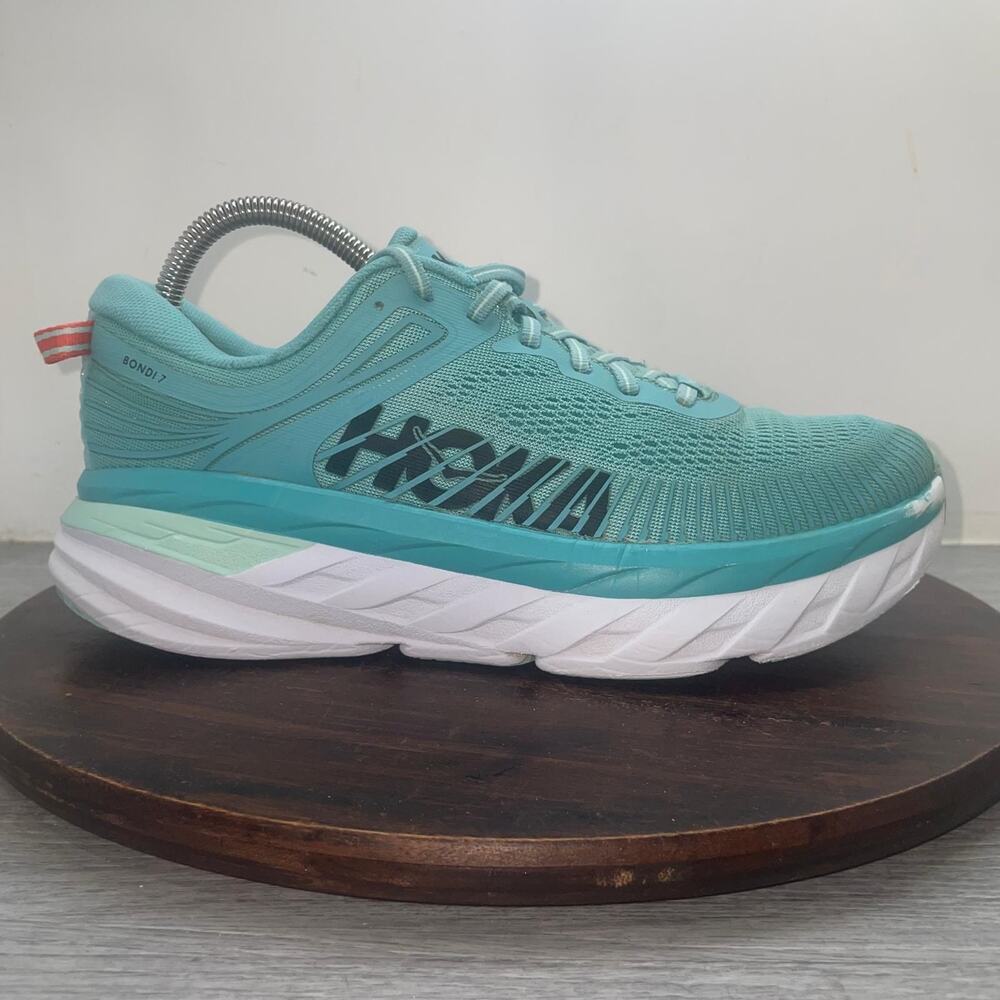 Hoka One One Bondi 7 Womens Size 9 Blue White Athletic Running Shoes Sneakers
